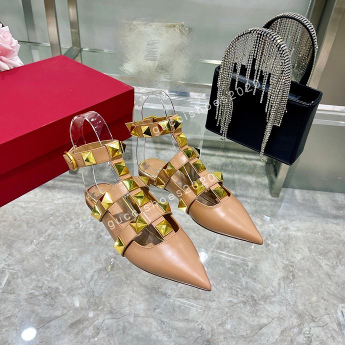 

2022 Women High Heels Dress Shoes Strap with Studs Rivets Lady Girls Sexy Pointed Party Toe Buckle Slippers Sandals Platform Pumps Wedding, 10