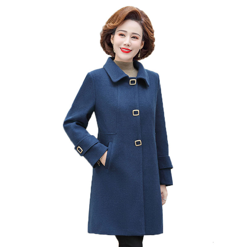 

New Woman Coat Winter Elegant Mother Thin Color Mid Wool Length Outerwear Feminine Plus Size 5qip, Red