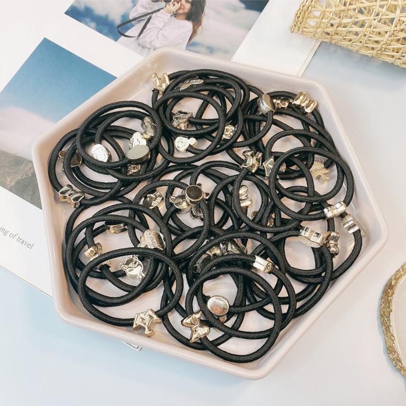 

10/20Pcs/Pack Black Retro Metal Hair Bands Elastic Rubber Band Ponytail Holder Vintage Headbands Hair Accessories