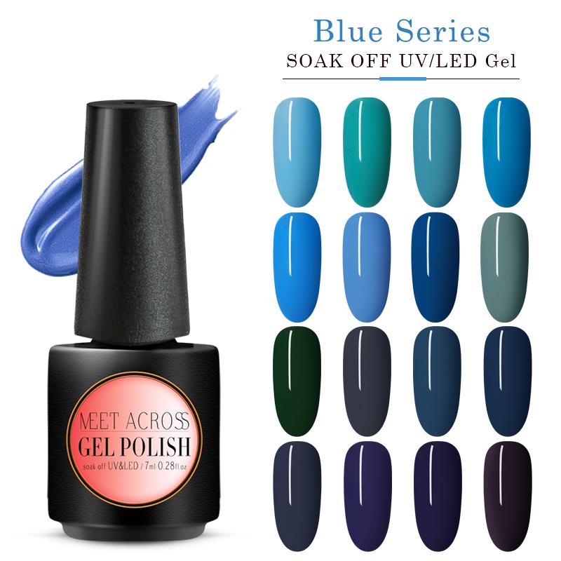 

MEET ACROSS Blue Gel Nail Polish Pure Colors Long Lasting Hybrid Nail Gel Lacquer Soak Off UV Nails Design Polish, Fs04553