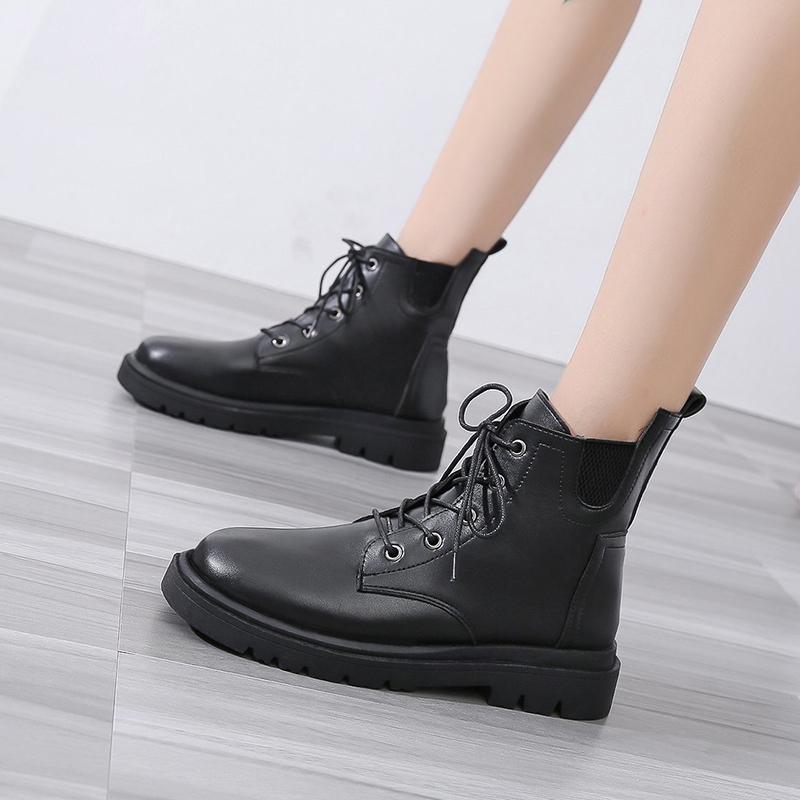 

Flat Heel White Ankle Boots Women Shoes Autumn Luxury Designer Lace Up Boots-Women Round Toe Low Rock Fashion Riding 2021 Med
