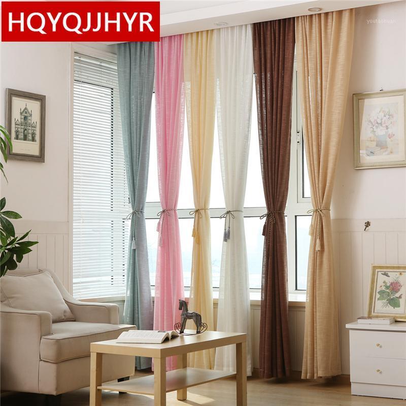 

European high-grade solid thick linen tulle curtains for living Room Modern minimalist Voile curtain for Hotel /Cafe/Bedroom1, White