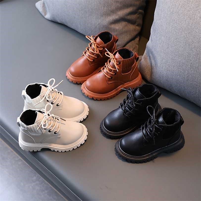 

Classic Black Brown White Fall Winter Platform Boots for Children Cozy Toddler Boys Martin Kids Girl Shoes E07311 211227