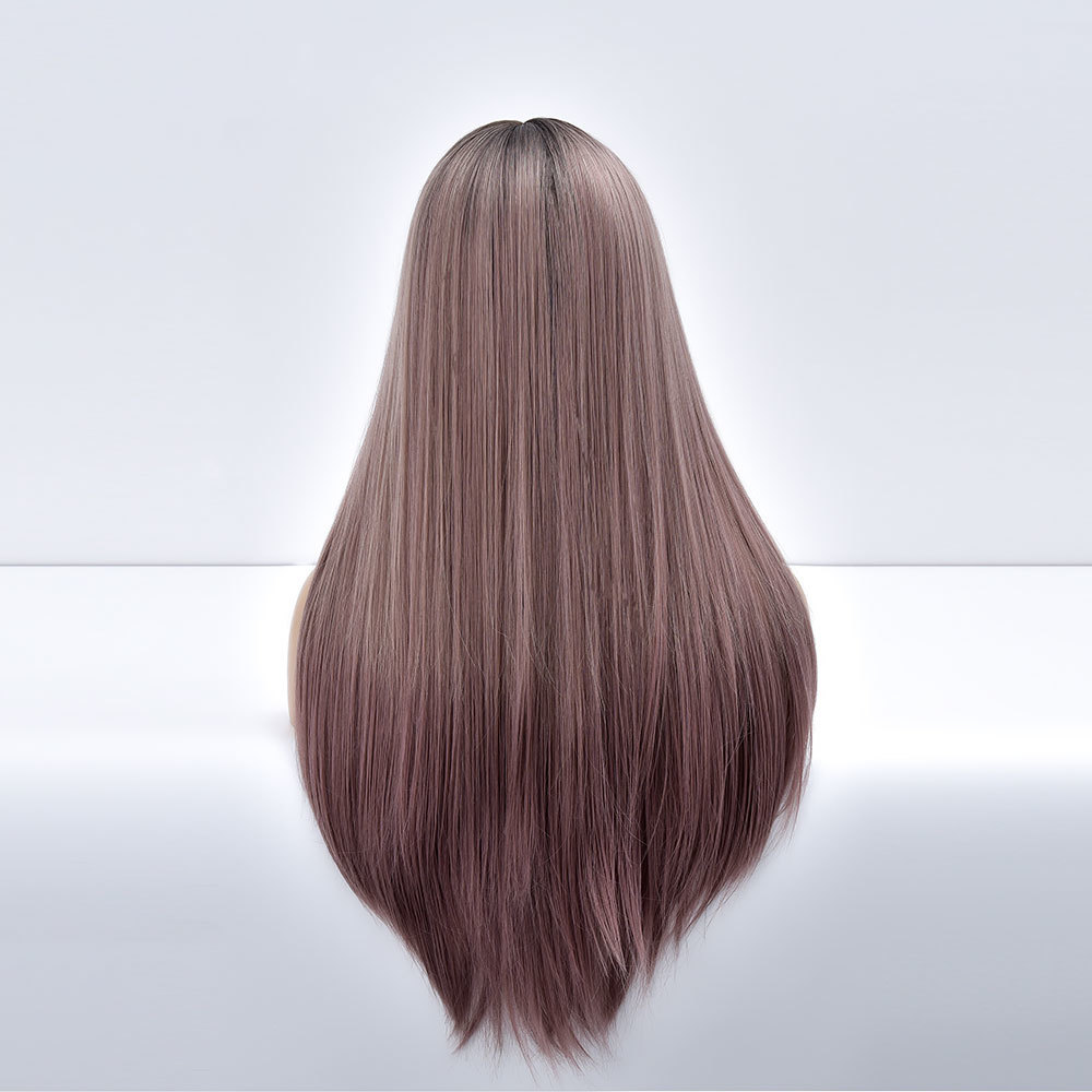 Costume Accessories Long Straight Daily Black To Purple Synthetic Wig With Bangs For Black White Women Heat Resistant Fiber Hair Cosplay Wig-image-749167484