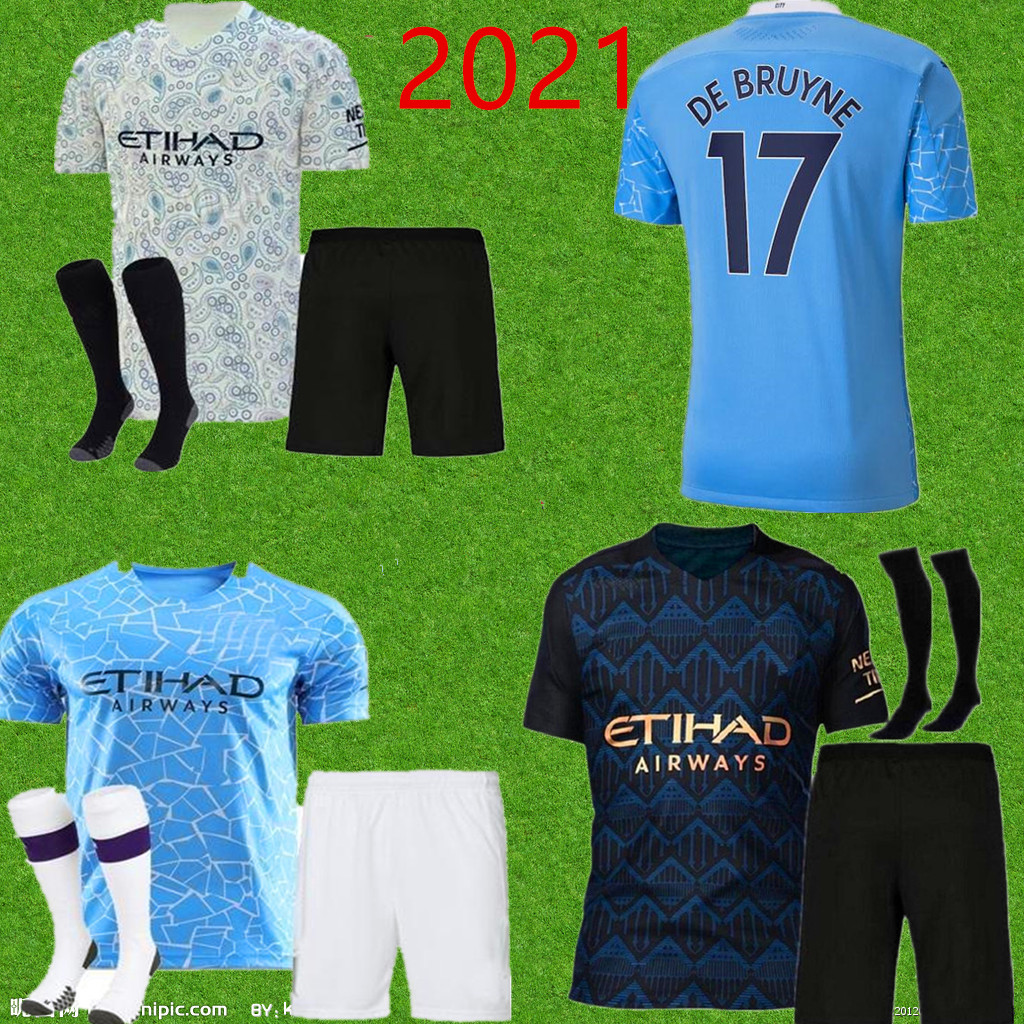 

2020 2021kids JESUS DE BRUYNE KUN AGUERO soccer jerseys kits 20/21 MAHREZ STERLING SANE man and football shirt kit, Blue