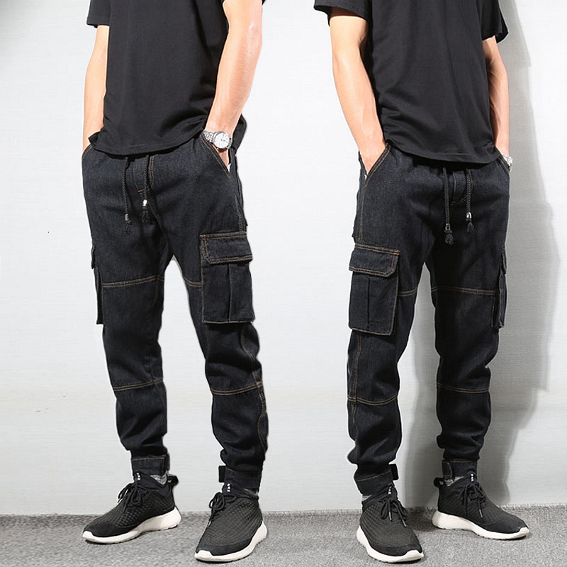 

2021 New Japanese Vintage Fashion Men Fit Spliced Designer Big Pocket Pants Streetwear Original Color Hip Hop Joggers Bpmr, Black