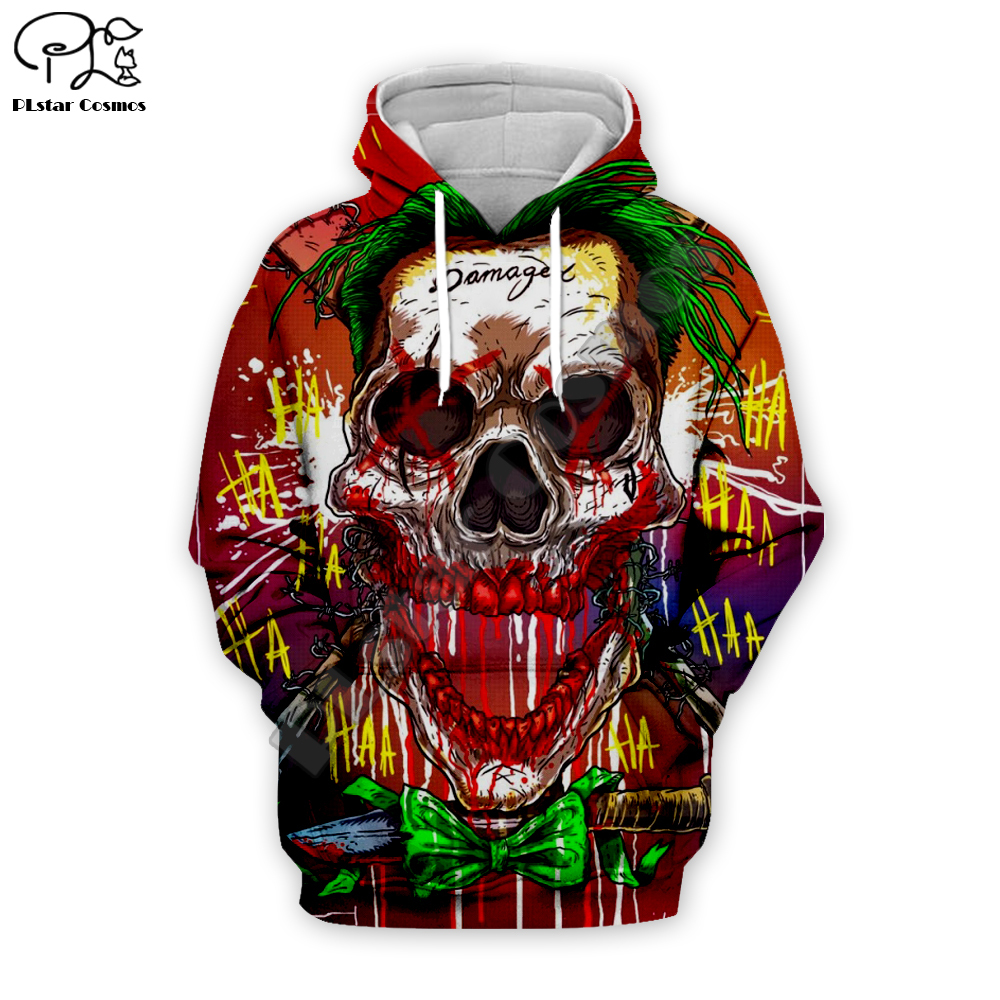 

halloween Men 3D women Print haha joker skull art Hoodies Sweatshirt Funny Joaquin Phoenix Harajuku zipper pullover, Black
