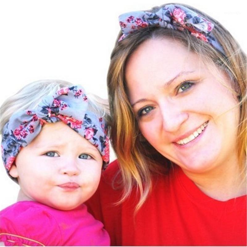 

2Pc/Set Mom Ears Hair Ornaments Tie Bow Headband Hair Hoop Stretch Knot Bow Cotton mother and daughter Headbands1, No.4