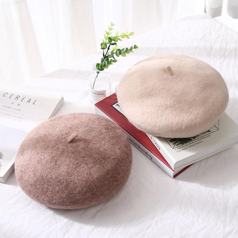 

New Fashion Solid Casual Vintage Women's Hat Beret Plain Cap Girl's Wool Warm Winter Berets Beanie Hats Femme Aldult Caps 2020, Black