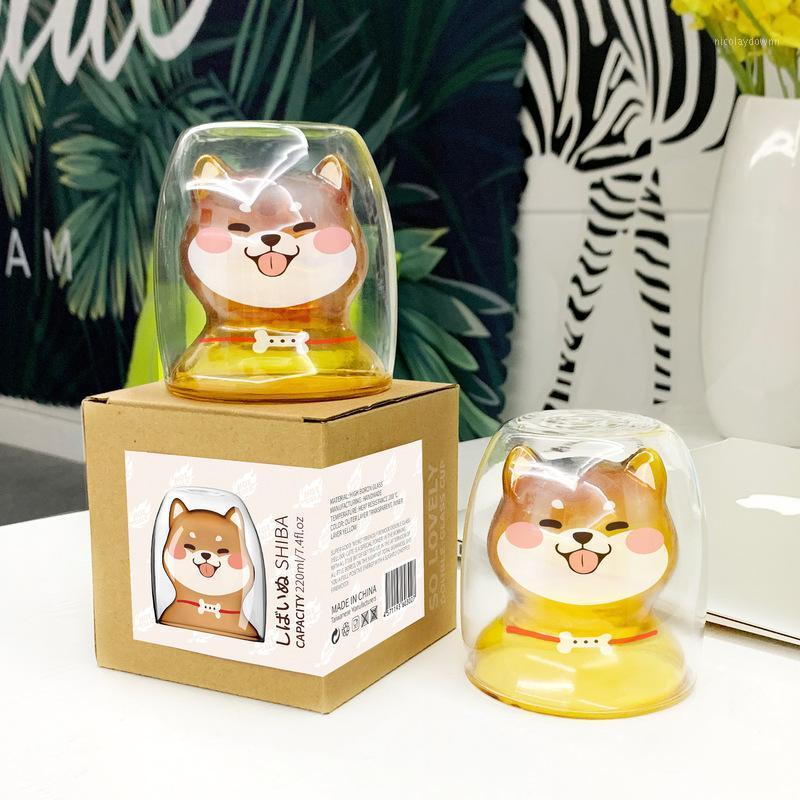 

New Shiba Inu Cup Cute Heat-resistant Double Glass Cup of Borosilicate Green Breakfast Milk Cute Pet Children's Cup220ml1