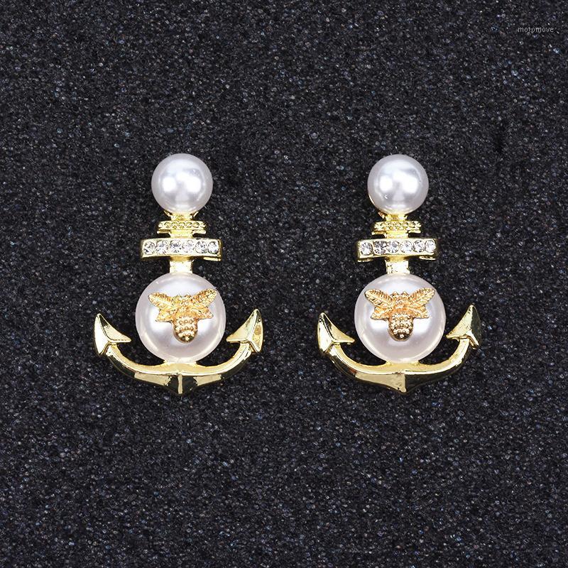 

2020 Fashion Korea Boat Anchor Earrings Women Geometric Golden Metal Imitation Pearl Drop Earrings Jewelry for Women Girls Party1