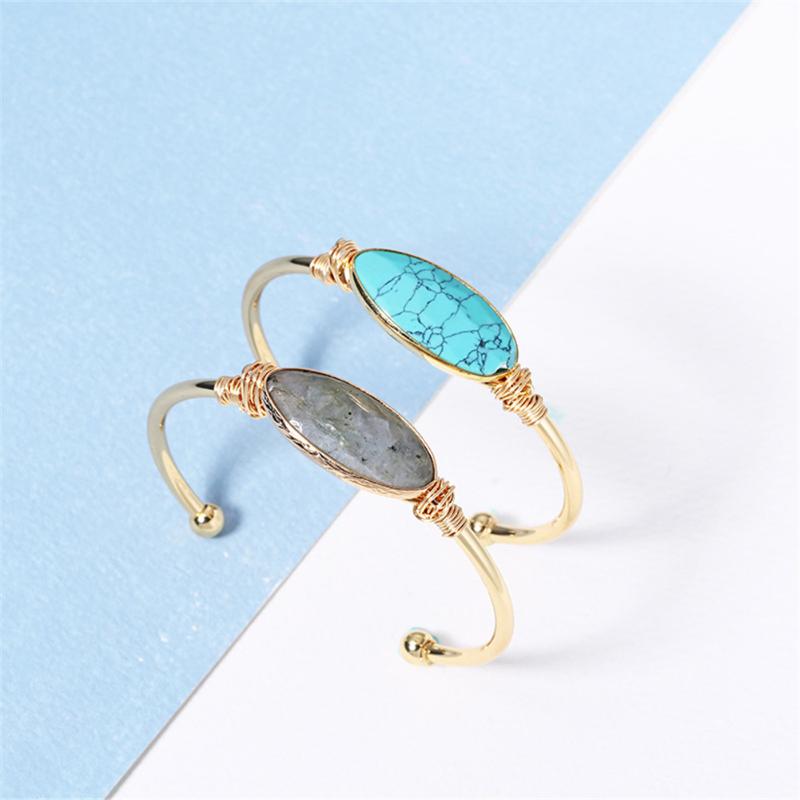 

Hot Sale 3Pcs Natural Turquoisess Metal Bracelet Women's Jewelry Bracelet Bangle Cross Border Accessories Grey Hand Make