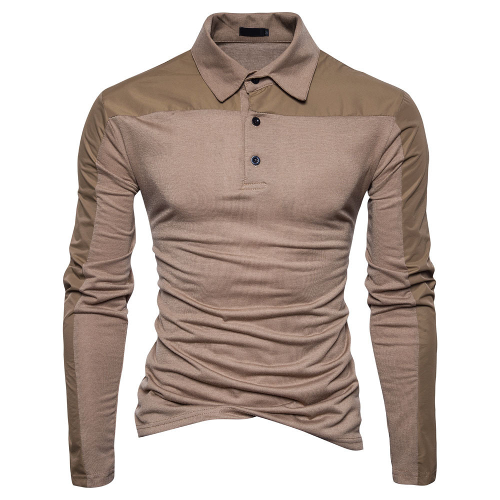 

2020 Brand New Autumn and Winter Men' Leisure T-shirt Long Sleeve Shirts T-shirt for Male Lapel Stitching Tops Tshirt, Coffee