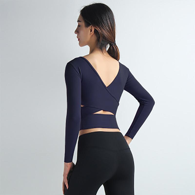 

Sexy Padded Gym Crop Top Solid Yoga Long Sleeve Shirts Backless Tops Women Sports Tight Fitness Active Sweatshirts1, Black