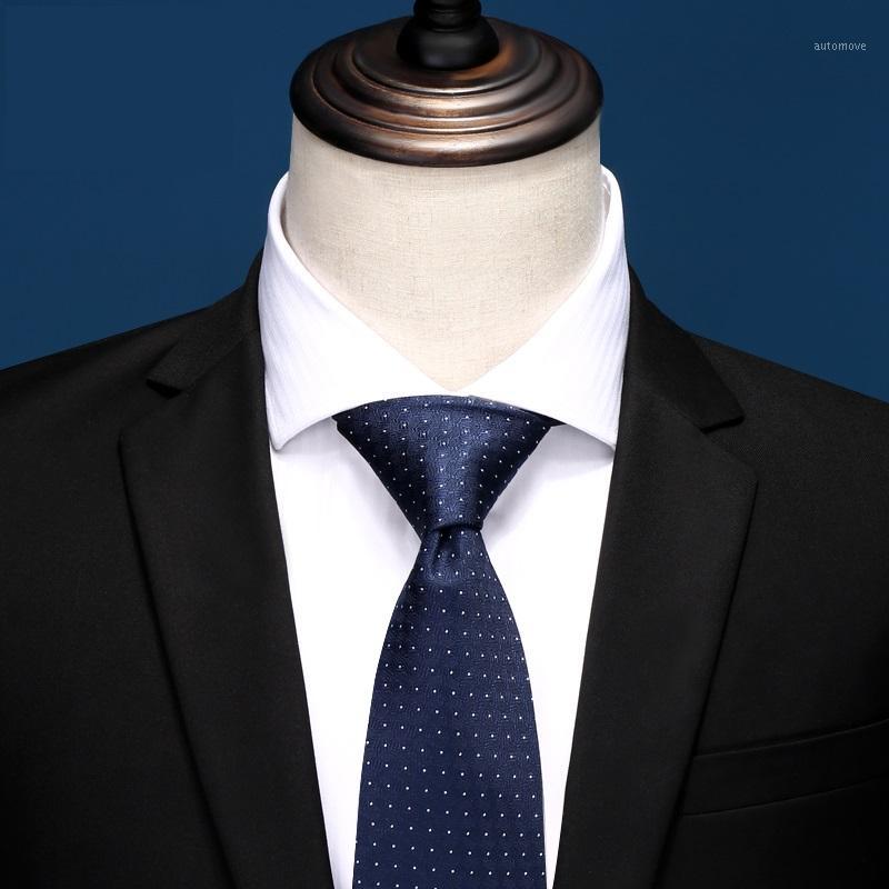 

High Quality 2020 Designer New Fashion White Dot Dark Blue 8cm Ties for Men Necktie Classic Business Formal Suit with Gift Box1