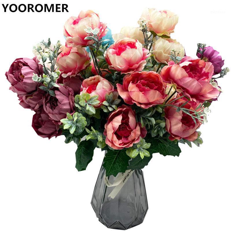 

YOOROMER DIY retro peony bouquet fake flower small rose flower decoration wedding holiday party supplies home decoration1, Red