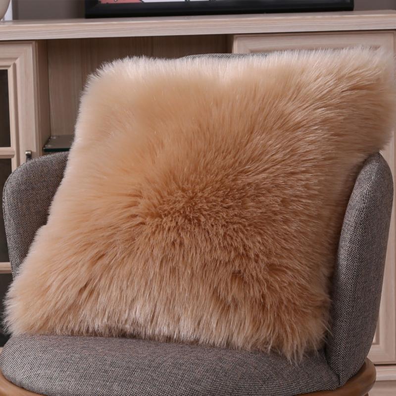 

Zipper Closure Home Decor Solid Bedding Washable Universal 45x45cm Pillow Case Soft Plush Hotel Cushion Cover Square Living Room, Beige