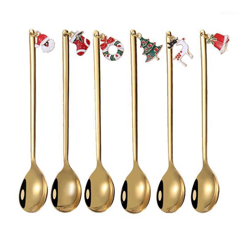 

6PCS Stainless Steel Christmas Coffee Spoon Teaspoon Gold Silver Santa Claus Cute Xmas Gift New Year Kitchen Dining Tableware1