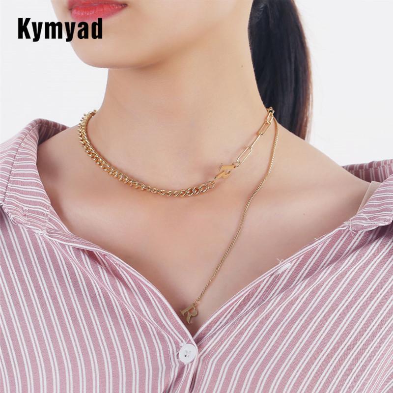 

Chains Kymyad Choker Necklace For Women Link Chain Collares Korea Collier Femme Gold Silver Color Jewelry Letter Pendant1