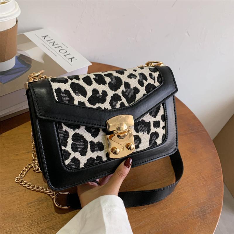 

Bags for Women 2021 Trendy Personality Leopard Print High-quality Pu Leather Shoulder Bag Shopper Dating Messenger Bag, Black