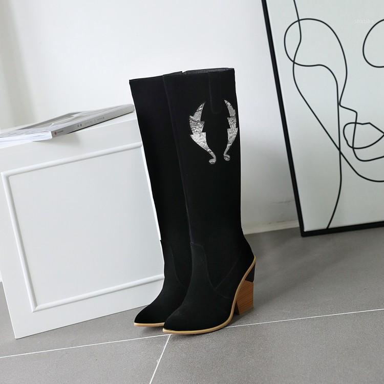 

Big Size 9 10 11-15 boots women woman winter boots women shoes botas Side zipper design tip thick heel1, Black