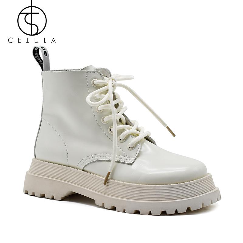 

Women boots Genuine Leather Women Winter Boots Thicken Non-slip Cross-tied Leather Shoes Woman for Platform Motorcyc, A066-wh