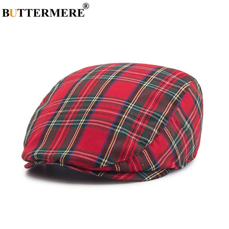 

BUTTERMERE Womens Plaid Flat Caps Male Casual Cotton Vintage Berets Hats Summer Spring Classic Checkered Stylish Gatsby Cap, Red