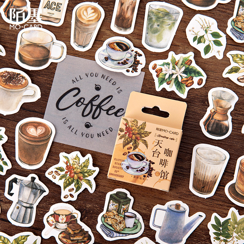 

Coffee House Stickers Vintage Rooftop Scrapbooking Journal Planner Diy Crafts Stick Lable Stationery Decorative 45pcs/pack