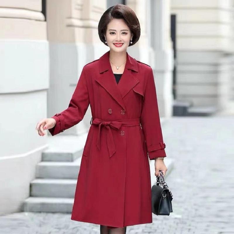 

Women Spring Windbreaker New Mid-Length Ladies Over-The-Knee Spring Autumn Jacket Middle- Elderly Large Warm Female Outwear, Black