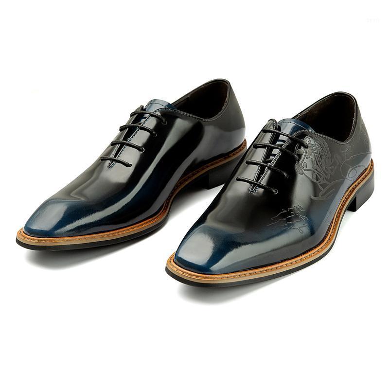 

ZGZJYWM New Black/Blue Oxfords Formal Mens Dress Lace-Up Carved Style Pointed Toe Genuine Leather Business Man Wedding Shoes1