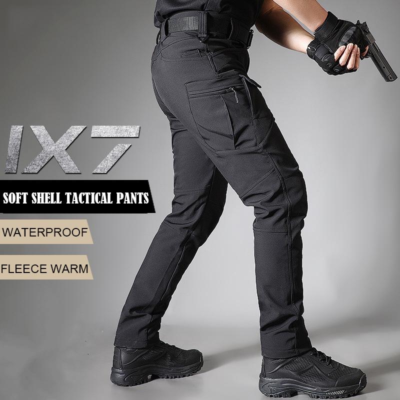 

Winter Soft Shell Fleece Tactical Pants Men Cargo Pant Multi Pocket Combat Men Clothing Training Trouses Equipment BF7, Night