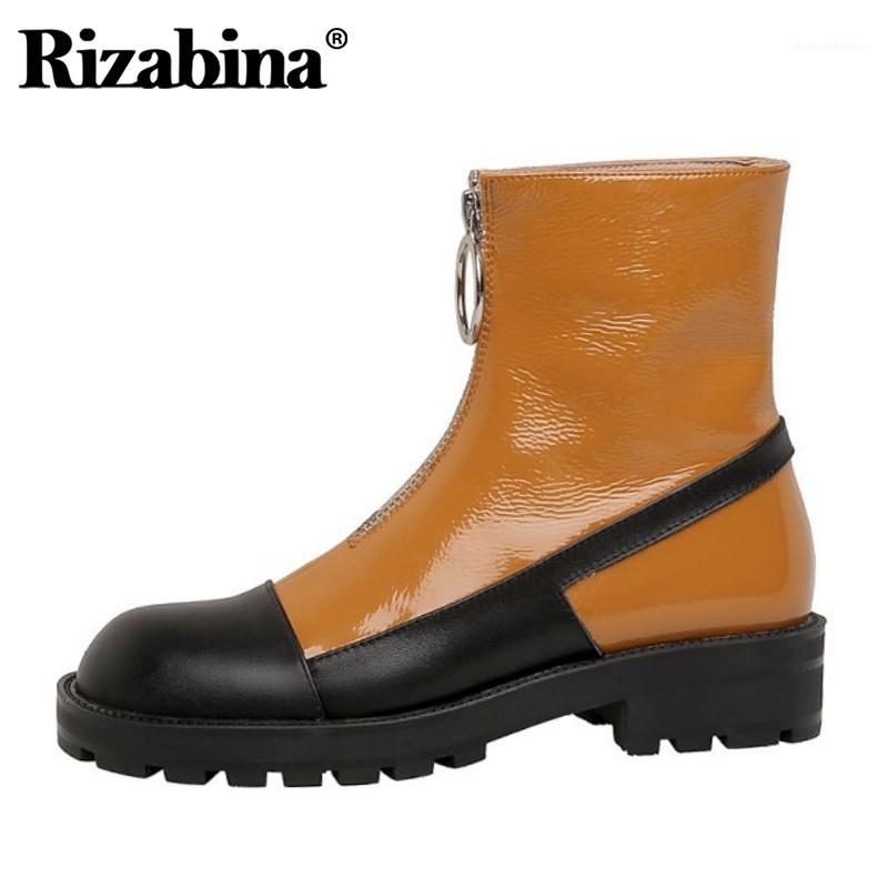 

Rizabina Women Ankle Boots Real Leather Mixed Color Zipper Women Spring Winter Shoes Fashion Cool Short Boots Size 33-401, Blue