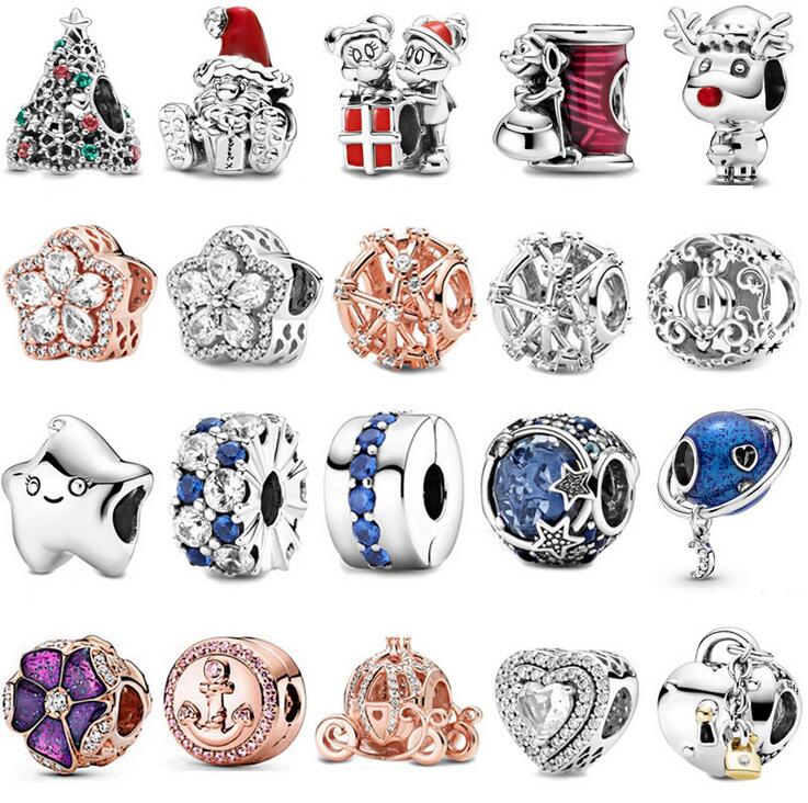 2020 New Christmas gifts 925 Sterling Silver Jewelry Blue Star Series Charm Beads Fits Pandora Bracelets Necklace For Women DIY Making-image-609366827