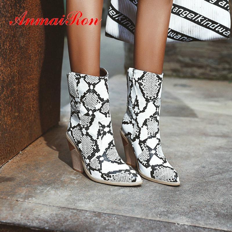 

ANMAIRON 2020 Sexy Winter Spike Heels PU Pointed Toe Ankle Boots for Women Snakeskin Grain Women Shoes Shoes Boots1, Black