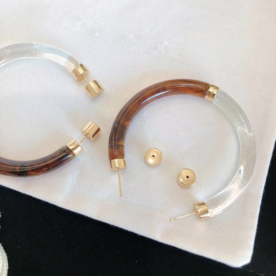 

2021 Hot sale Top quality half round shape drop earring with acrylic material in brown color women engagement jewelry gift free shipping PS3