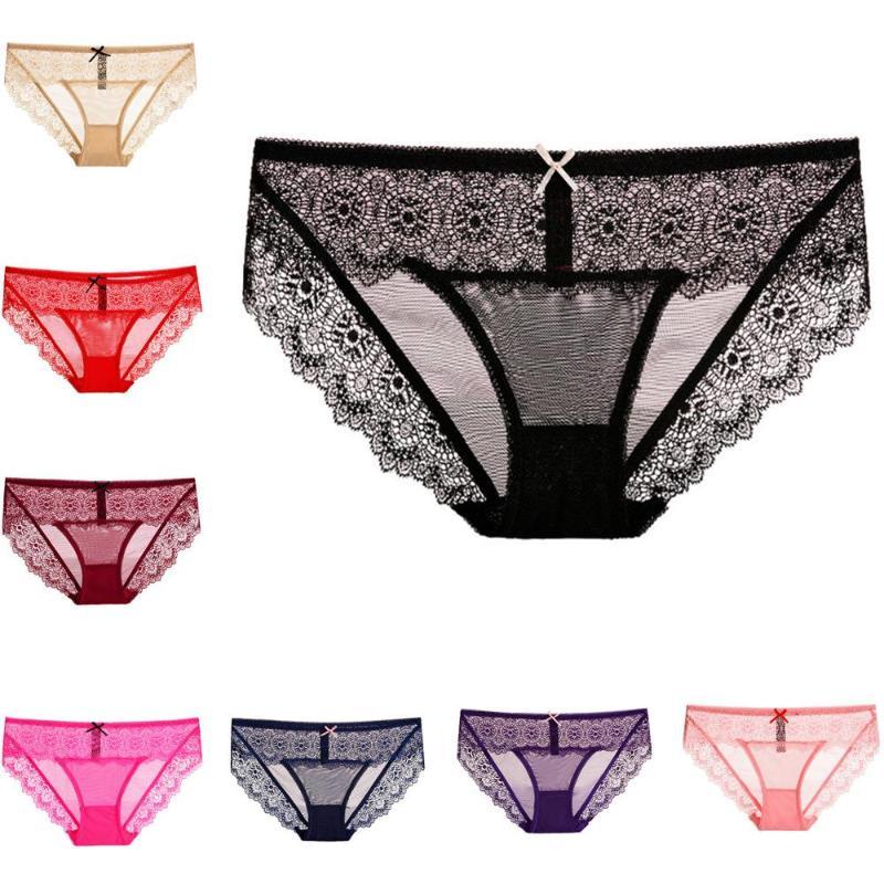 

Women Underwear Panties Sexy See Through Lace Panty Transparent Mid-Rise Cotton Briefs Intimates Soft Breathable Underpants, Wine red