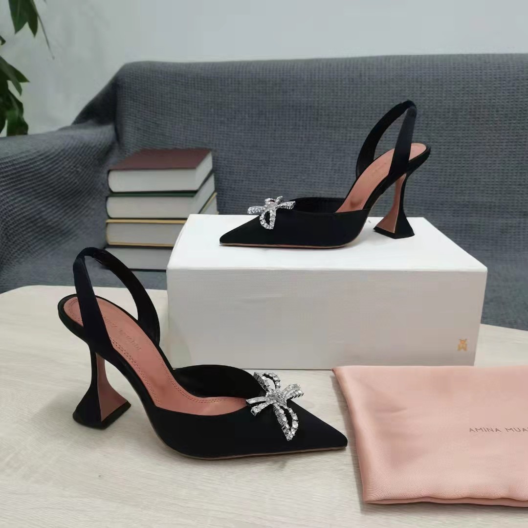 

Black Amina Shoes Bow-embellished Rosie Slingback Muaddi Pumps 95 Crystal Bow Wedding