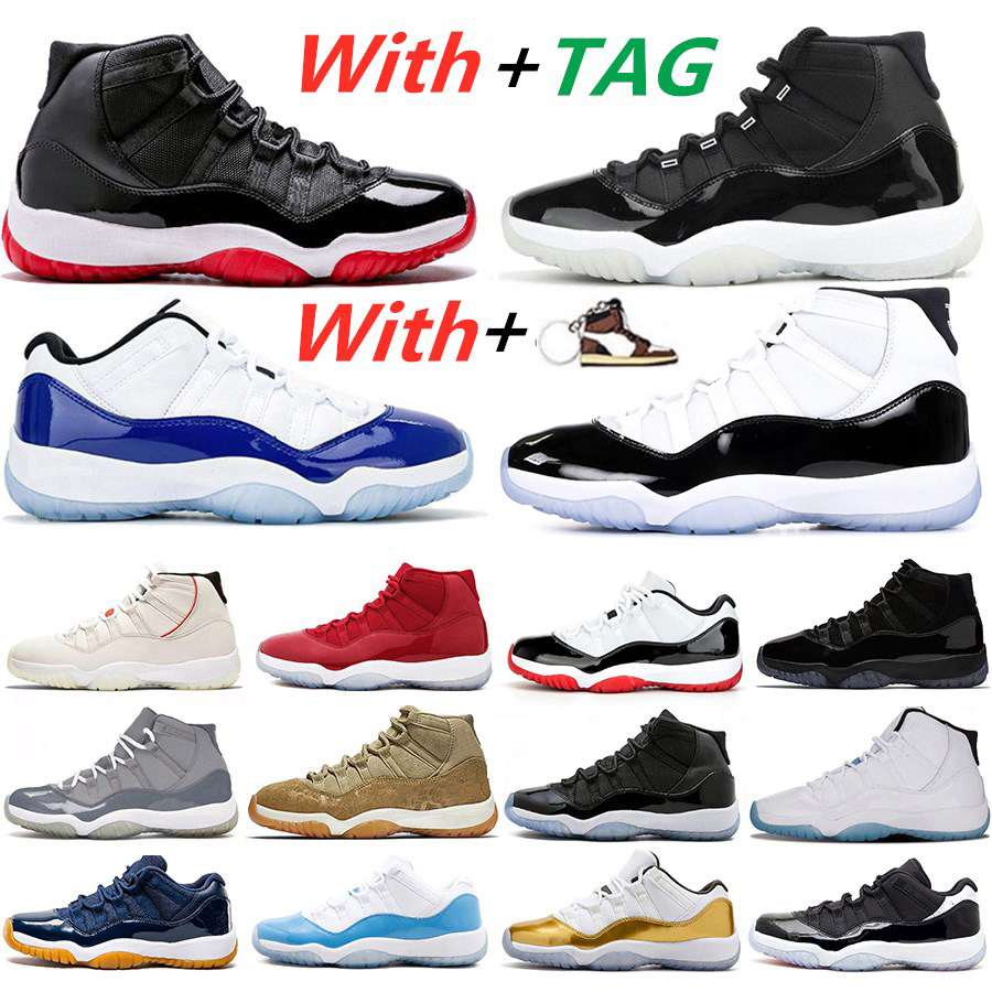 

Cheap New 25th Anniversary 11 Concord 45 basketball shoes White Bred Metallic Silver Cap And Gown Gym red 11s women Mens Trainers Sneakers, White;red