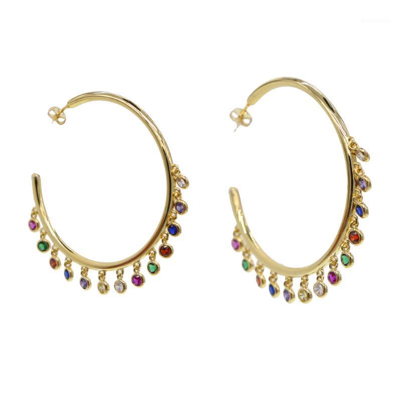 

New Fashion Multiple Round rainbow cz charm Earrings Jewelry gorgeous Gold Color circle hoop Chandelier Earrings for Women1