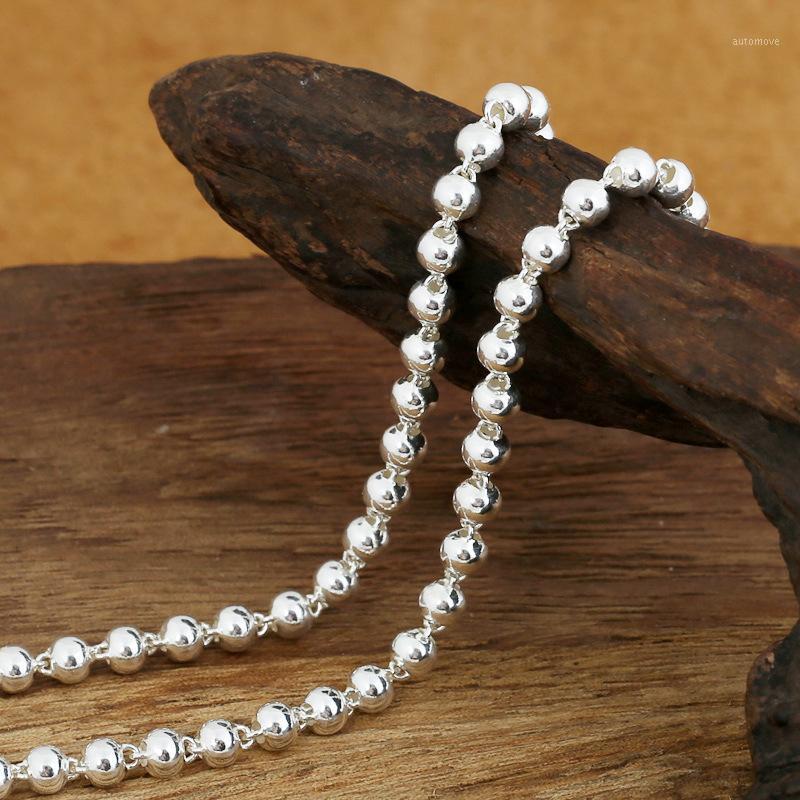 

FNJ 4mm Beads Chain Necklaces 925 Silver 45cm to 80cm Fashion Original S925 Thai Silver Men Necklace Jewelry1