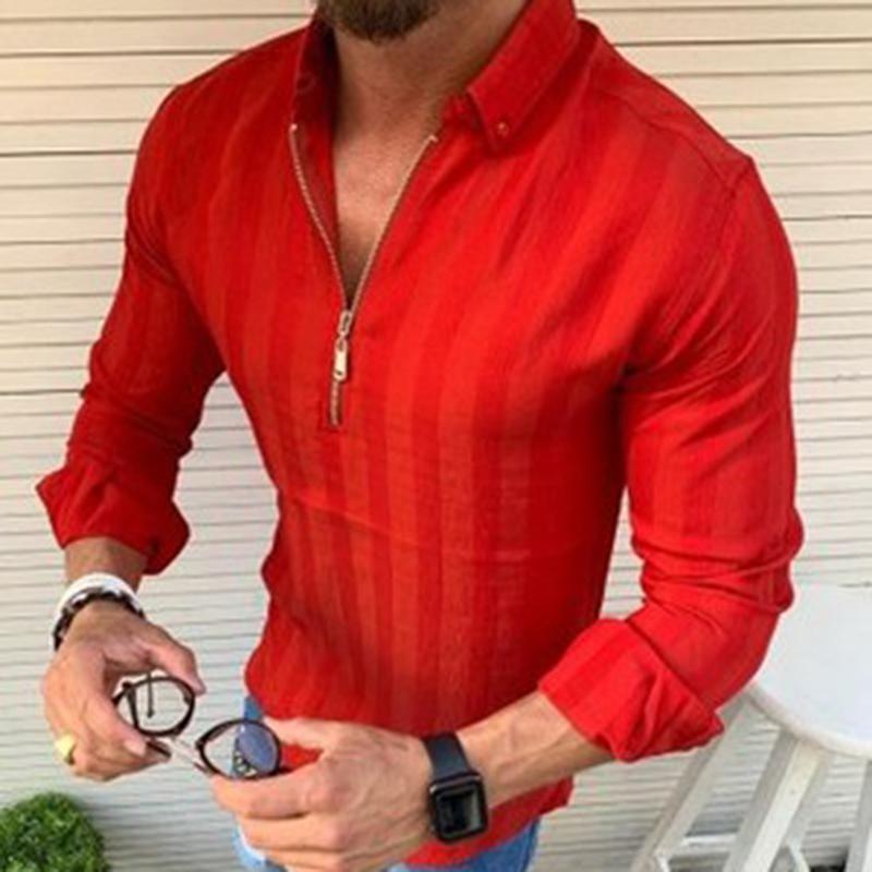 

2020 Fashion Striped Shirts Men Long Sleeve Lapel Neck Zippers Streetwear Outerwear Chic Camisa Male Shirts Plus Size, Yellow