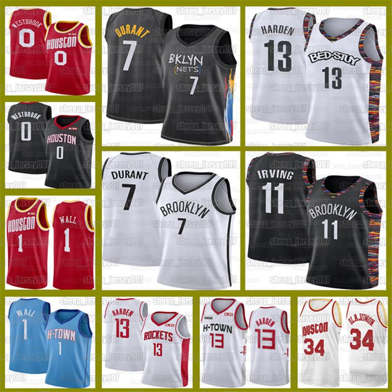 

John 1 Wall James 13 Harden Kevin Houston Durant Rockets Jerseys Hakeem Kyrie 34 Olajuwon Russell Irving 0 westbrook 2021 Jerseys, Black;red