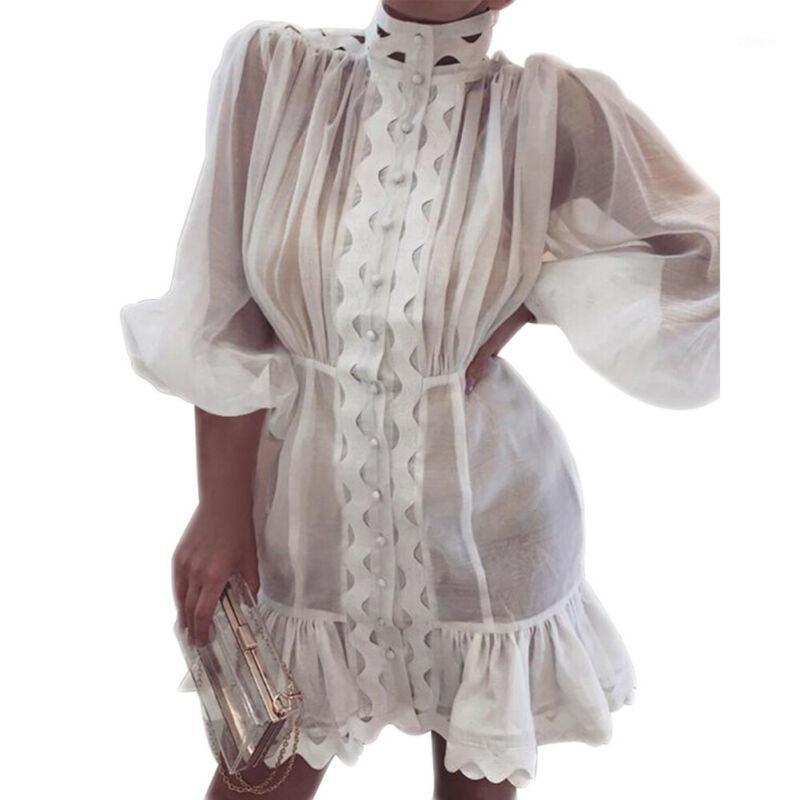 

Women Summer Boho Fashion Solid Short Mini Dress Evening Hollow Out Long Sleeve Casual Party Beach Chic Dresses Sundress1, White