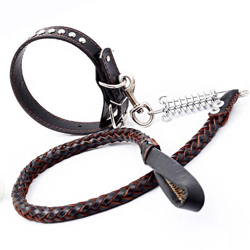 

Large Dog Leashes Leather Dog Collar Leash Set Pet Traction Rope Collar Set For Big Dogs Leather Braid Collars Leash
