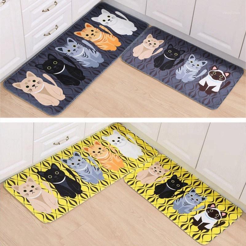 

Hot Sale Floor Mat Flannel Entrance Doormat Non Slip Kitchen Carpet Cat Printed Floor Mat Soft Kitchen Living Room Rug1, Yellow mat
