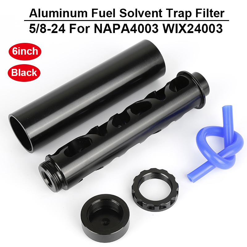 

5/8-24 6" Black car Modified Fuel Filter Kit Metal Oil Filter Automotive Aluminum Solvent Trap for NAPA 4003 WIX 24003