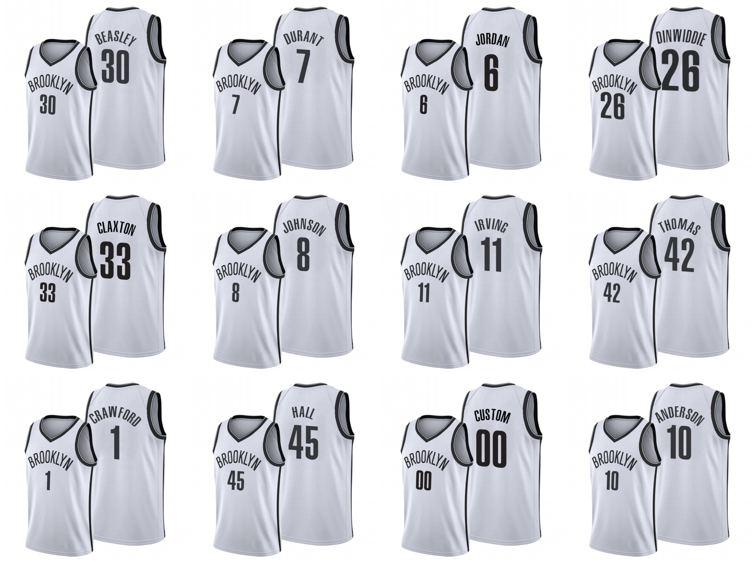 

Brooklyn Nets Men Kyrie Irving Kevin Durant Justin Anderson Nicolas Claxton Spencer Dinwiddie NBA Association Custom Jersey, Black