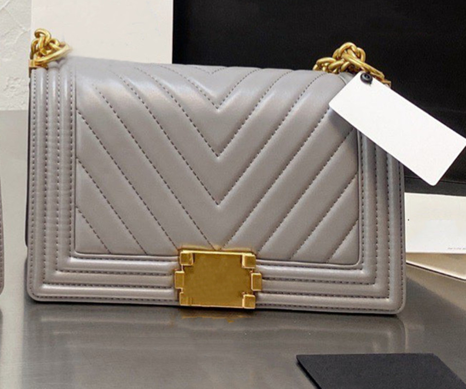 

2021 Classic Women Bags Small Flap Genuine Leather Lambskin V-stitch Quilted By Interwoven Chain Crossbody Shoulder Designer Aged/Gold, Box