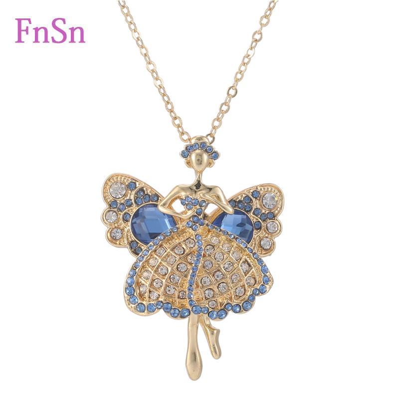

New 2021 Hot Summer Necklace Long Necklaces&Pendant Angel Crystal Dancers Zinc alloy Gold Color Women Statement Jewelry Gift