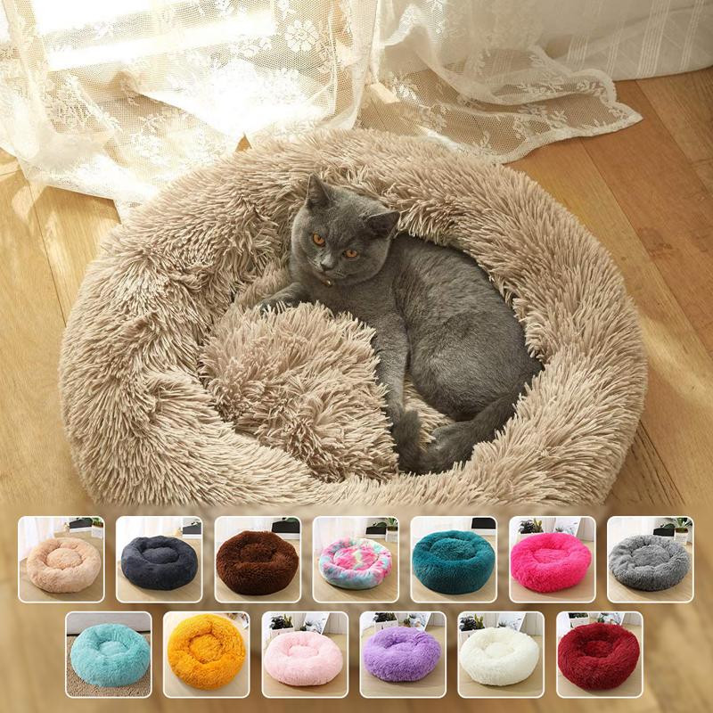 

cat bed house Round Plush cat ramen soup bed cave Soft Long Plush Basket Pet Mat Animals Sofa